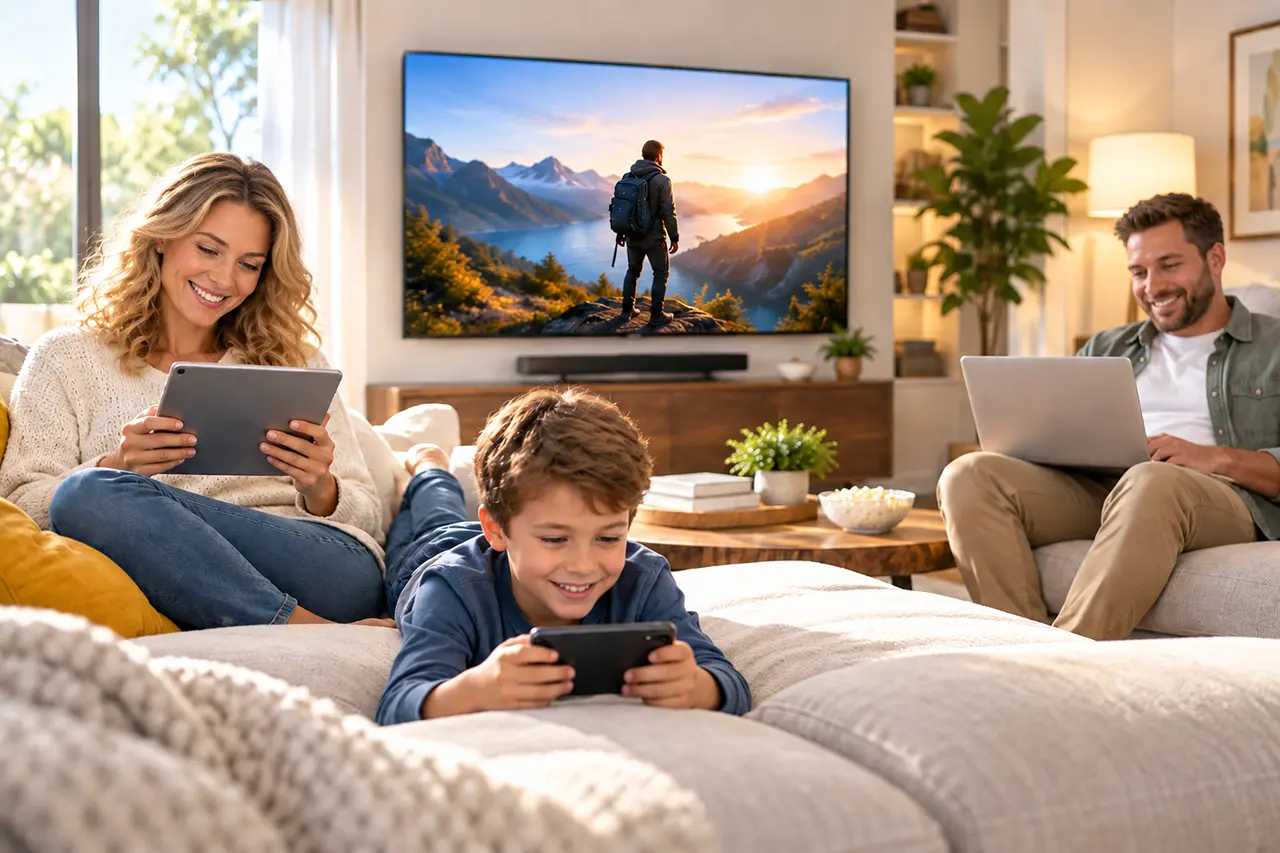 Nice family enjoying multipass fire tv streaming